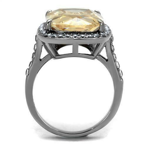 Jewellery Kingdom Ladies Champagne Emerald Cut 14 Carat Stainless Steel Cocktail Ring (Silver) - Jewelry Rings - British D'sire