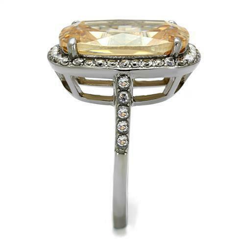 Jewellery Kingdom Ladies Champagne Emerald Cut 14 Carat Stainless Steel Cocktail Ring (Silver) - Jewelry Rings - British D'sire