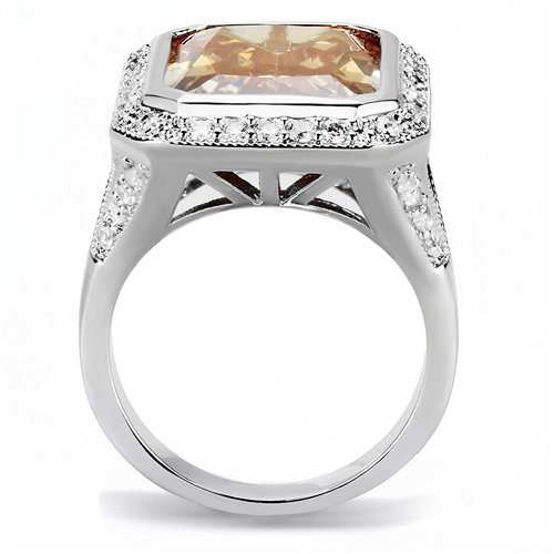 Jewellery Kingdom Ladies Champagne Emerald Cut 15CT Cocktail Rhodium Ring (Silver & Brown) - Jewelry Rings - British D'sire