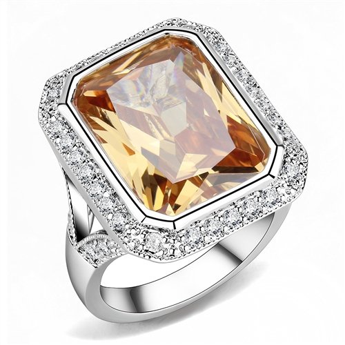 Jewellery Kingdom Ladies Champagne Emerald Cut 15CT Cocktail Rhodium Ring (Silver & Brown) - Jewelry Rings - British D'sire Main image