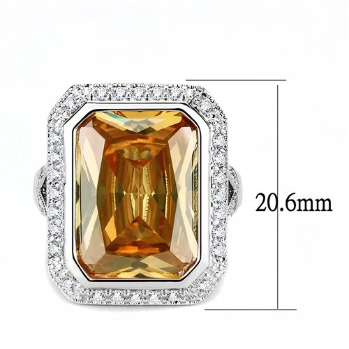 Jewellery Kingdom Ladies Champagne Emerald Cut 15CT Cocktail Rhodium Ring (Silver & Brown) - Jewelry Rings - British D'sire