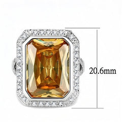 Jewellery Kingdom Ladies Champagne Emerald Cut 15CT Cocktail Rhodium Ring (Silver & Brown) - Jewelry Rings - British D'sire