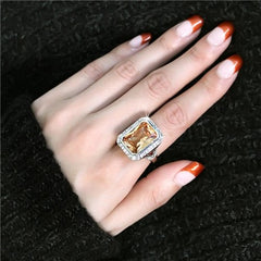 Jewellery Kingdom Ladies Champagne Emerald Cut 15CT Cocktail Rhodium Ring (Silver & Brown) - Jewelry Rings - British D'sire