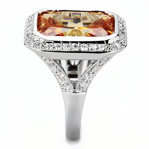 Jewellery Kingdom Ladies Champagne Emerald Cut 15CT Cocktail Rhodium Ring (Silver & Brown) - Jewelry Rings - British D'sire