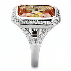 Jewellery Kingdom Ladies Champagne Emerald Cut 15CT Cocktail Rhodium Ring (Silver & Brown) - Jewelry Rings - British D'sire