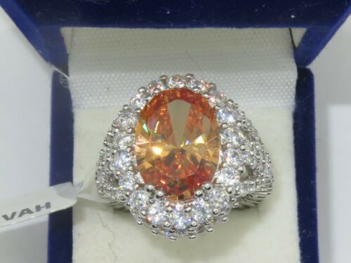 Jewellery Kingdom Ladies Champagne Oval Cz Silver Rhodium Sparkling Cocktail 12ct Ring (Brown) - Jewelry Rings - British D'sire