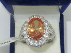 Jewellery Kingdom Ladies Champagne Oval Cz Silver Rhodium Sparkling Cocktail 12ct Ring (Brown) - Jewelry Rings - British D'sire