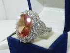 Jewellery Kingdom Ladies Champagne Oval Cz Silver Rhodium Sparkling Cocktail 12ct Ring (Brown) - Jewelry Rings - British D'sire