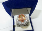 Jewellery Kingdom Ladies Champagne Oval Cz Silver Rhodium Sparkling Cocktail 12ct Ring (Brown) - Jewelry Rings - British D'sire