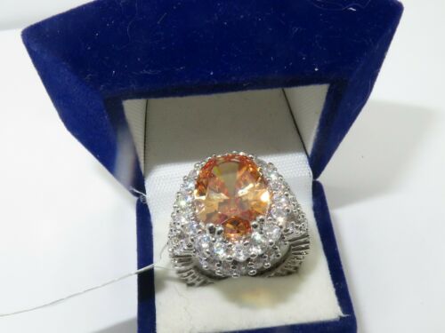 Jewellery Kingdom Ladies Champagne Oval Cz Silver Rhodium Sparkling Cocktail 12ct Ring (Brown) - Jewelry Rings - British D'sire
