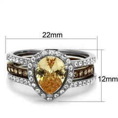 Jewellery Kingdom Ladies Champagne Pear Guard Cz Stainless Steel Wedding Band Coffee Ring Set - Jewelry Rings - British D'sire