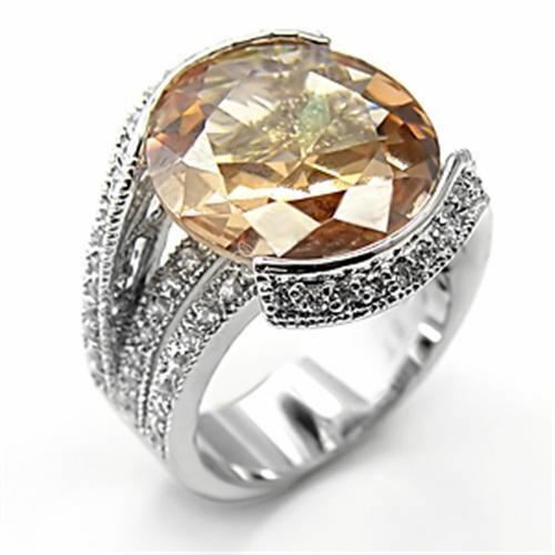 Jewellery Kingdom Ladies Champagne Ring Sterling Silver 6 Carat Cocktail Cz Brown Round Pave - Jewelry Rings - British D'sire Main image