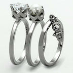 Jewellery Kingdom Ladies Charm Dangle Solitaire Cubic Zirconia Pearl Bezel Stainless Steel 3 Pcs Ring Set - Jewelry Rings - British D'sire