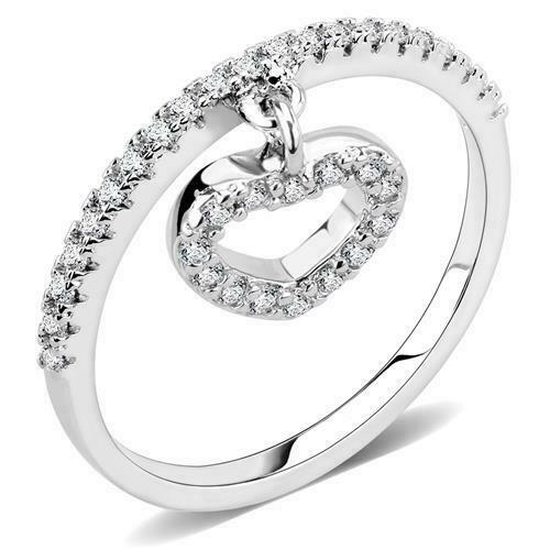 Jewellery Kingdom Ladies Charm Heart Dangle Handmade Band Elegant Pretty Rhodium Ring (Silver) - Jewelry Rings - British D'sire Main image