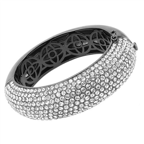 Jewellery Kingdom Ladies Chunky Pave Cz Hinged 6.75 Inch Super Sparkling Bangle (Light Black) - Bracelets & Bangles - British D'sire