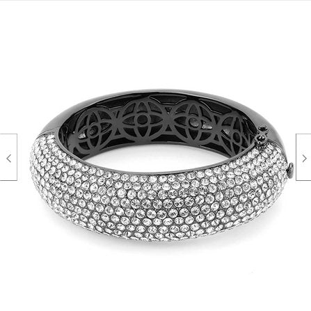 Jewellery Kingdom Ladies Chunky Pave Cz Hinged 6.75 Inch Super Sparkling Bangle (Light Black) - Bracelets & Bangles - British D'sire