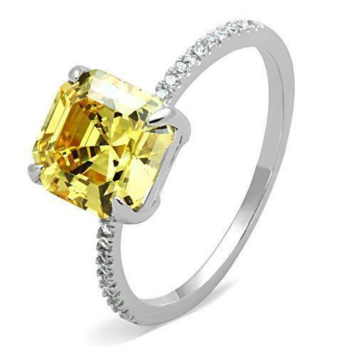Jewellery Kingdom Ladies Citrine Asscher Ct Sterling Engagement Solitaire 2 Carat Ring (Silver) - Jewelry Rings - British D'sire Main image