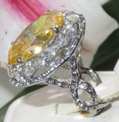 Jewellery Kingdom Ladies Citrine Cocktail Cubic Zirconia 14CT Marquise Stainless Steel Ring (Yellow) - Jewelry Rings - British D'sire