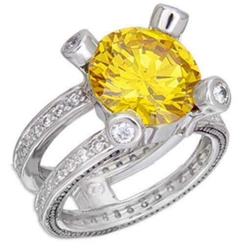Jewellery Kingdom Ladies Citrine Ring Cz Yellow Solitaire Silver Rhodium Cubic Zirconia 6 Carat - Jewelry Rings - British D'sire Main image