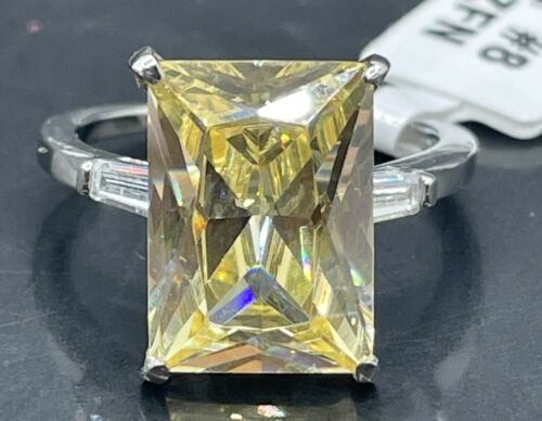 Jewellery Kingdom Ladies Citrine Ring Emerald Cut Simulated Diamonds Stainless Steel Baguettes - Jewelry Rings - British D'sire Main image