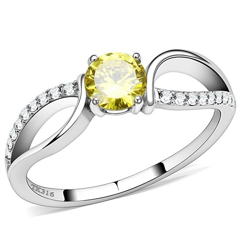 Jewellery Kingdom Ladies Citrine Solitaire 2 Carat Cz Stainless Steel Ring Silver (Yellow) - Jewelry Rings - British D'sire