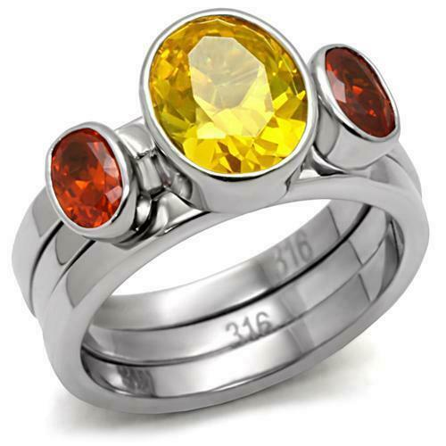 Jewellery Kingdom Ladies Citrine Yellow Cz Garnet Orange Stacking Stainless Steel Ring Set - Jewelry Rings - British D'sire Main image