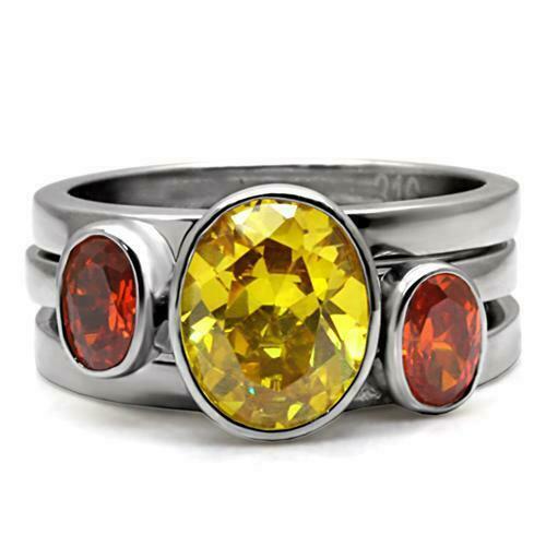 Jewellery Kingdom Ladies Citrine Yellow Garnet Orange Stacking Stainless Steel Ring Set Secondary image