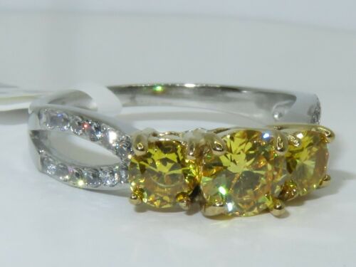 Jewellery Kingdom Ladies Citrine Yellow Three Stone Anniversary Stainless Steel Ring (Silver) Secondary image