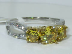 Jewellery Kingdom Ladies Citrine Yellow Three Stone Anniversary Stainless Steel Ring (Silver) - Jewelry Rings - British D'sire