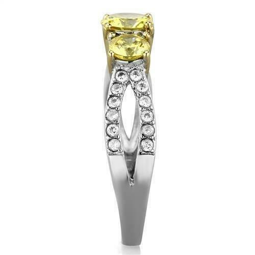 Jewellery Kingdom Ladies Citrine Yellow Three Stone Anniversary Stainless Steel Ring (Silver) - Jewelry Rings - British D'sire