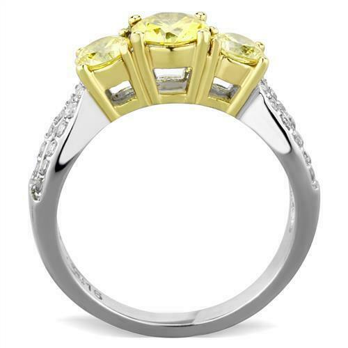 Jewellery Kingdom Ladies Citrine Yellow Three Stone Anniversary Stainless Steel Ring (Silver) - Jewelry Rings - British D'sire