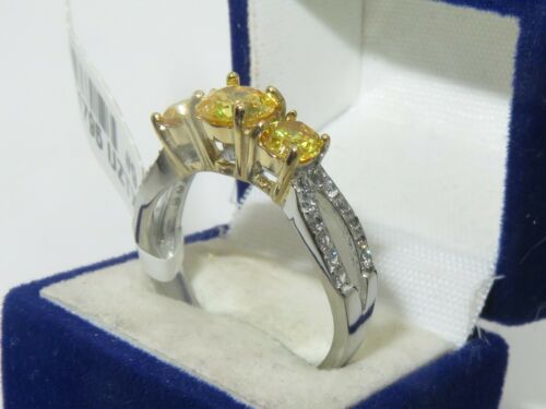 Jewellery Kingdom Ladies Citrine Yellow Three Stone Anniversary Stainless Steel Ring (Silver) - Jewelry Rings - British D'sire