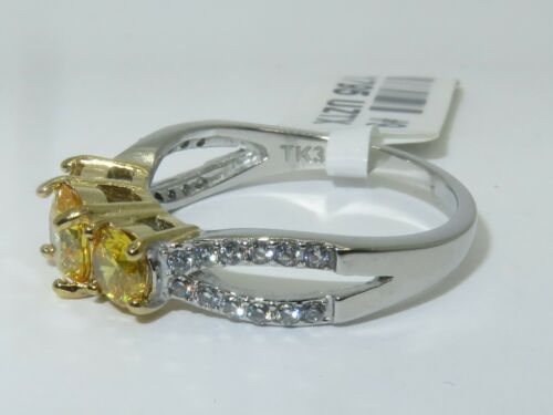 Jewellery Kingdom Ladies Citrine Yellow Three Stone Anniversary Stainless Steel Ring (Silver) - Jewelry Rings - British D'sire