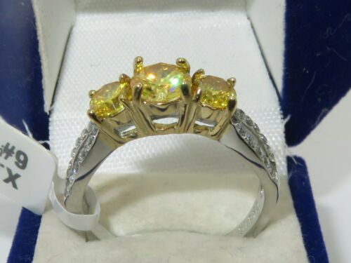 Jewellery Kingdom Ladies Citrine Yellow Three Stone Anniversary Stainless Steel Ring (Silver) - Jewelry Rings - British D'sire