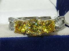 Jewellery Kingdom Ladies Citrine Yellow Three Stone Anniversary Stainless Steel Ring (Silver) - Jewelry Rings - British D'sire