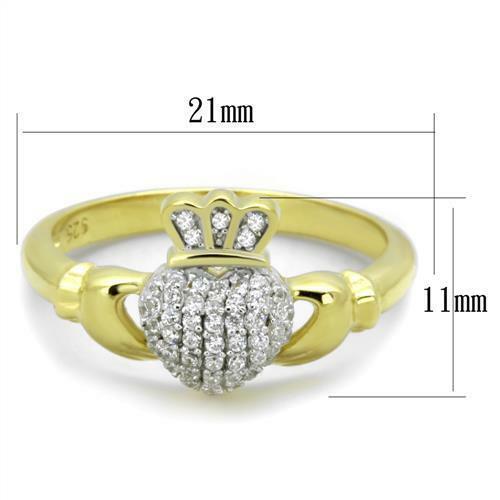Jewellery Kingdom Ladies Claddagh Ring Gold Cz 18kt Sterling Silver Stamped Irish Handmade Secondary image