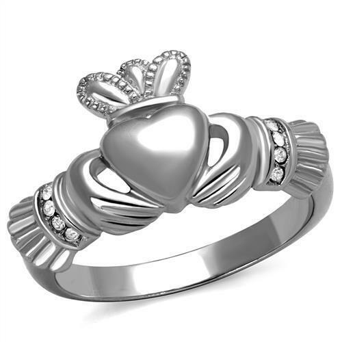 Jewellery Kingdom Ladies Claddagh Stainless Steel Celtic Irish No Stone Band Ring (Silver) - Jewelry Rings - British D'sire Main image