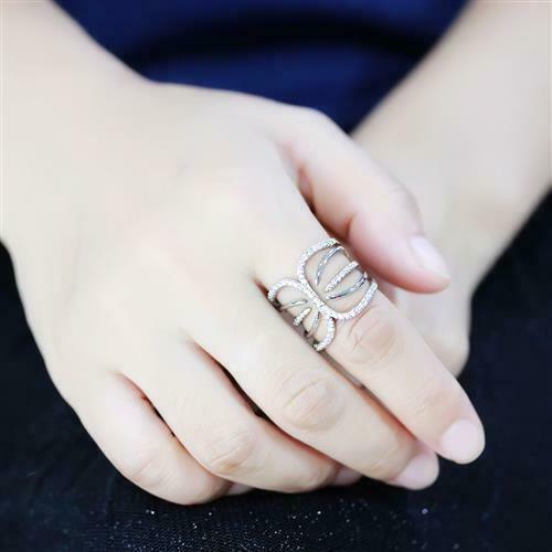 Jewellery Kingdom Ladies Claw Band Wide Comfort Cubic Zirconia Rhodium Ring (Silver) Secondary image