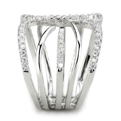 Jewellery Kingdom Ladies Claw Band Wide Comfort Cubic Zirconia Rhodium Ring (Silver) - Jewelry Rings - British D'sire Main image