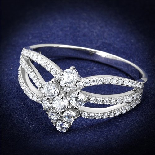 Jewellery Kingdom Ladies Cluster 4 Carat Engagement Sterling Handmade Sparkling Ring (Silver) - Jewelry Rings - British D'sire Main image