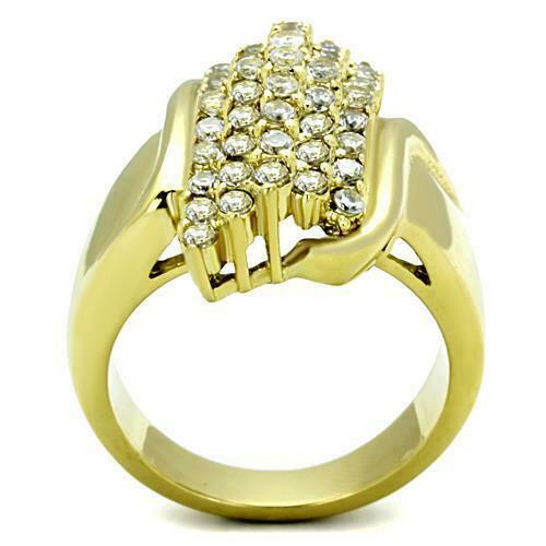 Jewellery Kingdom Ladies Cluster Clear Sparkling 18kt Comfort Ring (Gold Band) - Jewelry Rings - British D'sire