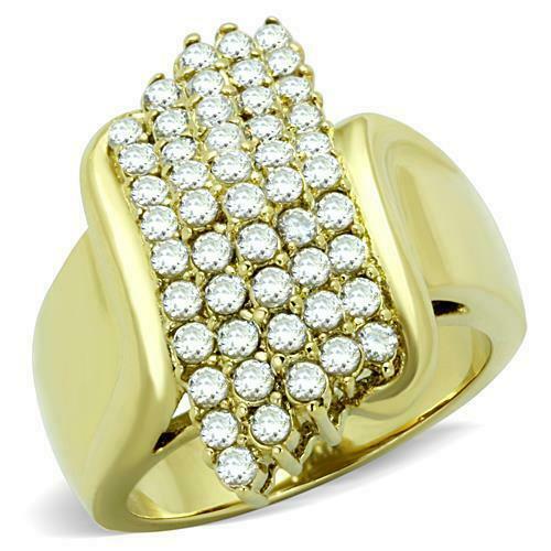 Jewellery Kingdom Ladies Cluster Clear Sparkling 18kt Comfort Ring (Gold Band) - Jewelry Rings - British D'sire