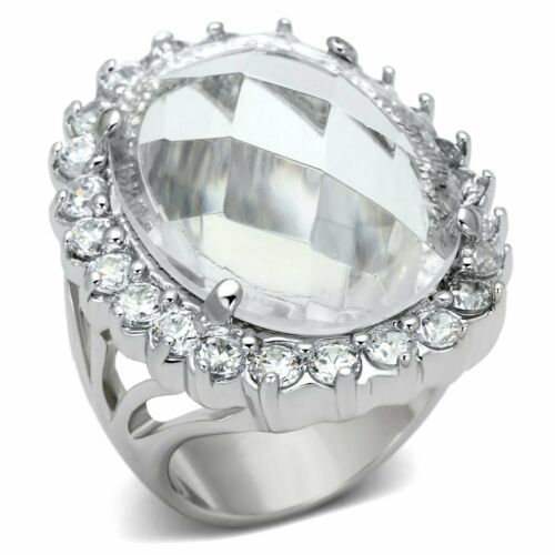 Jewellery Kingdom Ladies Cocktail 20ct Cubic Zirconia Clear Oval Super Sparkling Rhodium Ring (Silver) - Jewelry Rings - British D'sire Main image