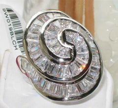 Jewellery Kingdom Ladies Cocktail Baguettes Swirl Rhodium Statement 10 Carat Ring (Silver) - Jewelry Rings - British D'sire