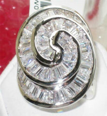 Jewellery Kingdom Ladies Cocktail Baguettes Swirl Rhodium Statement 10 Carat Ring (Silver) - Jewelry Rings - British D'sire