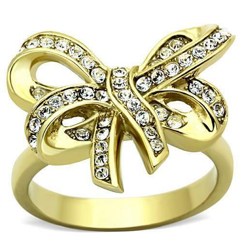 Jewellery Kingdom Ladies Cocktail Bow Pave Cubic Zirconia 18 Carat Ring (Gold) - Jewelry Rings - British D'sire Main image