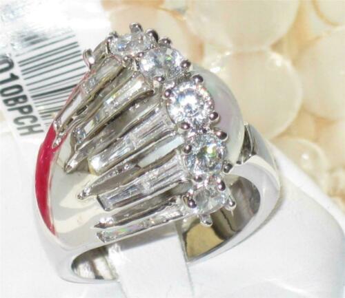 Jewellery Kingdom Ladies Cocktail Cubic Zirconia Fresh Water Pearl Solitaires Baguettes Ring (Silver) - Jewelry Rings - British D'sire Main image