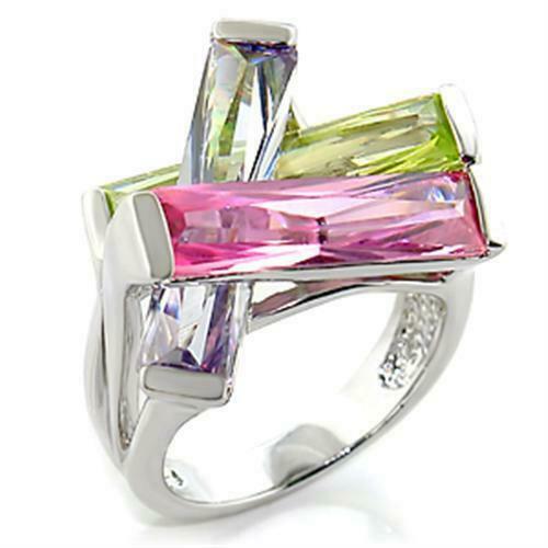 Jewellery Kingdom Ladies cocktail Cubic Zirconia Silver Rhodium Pink Peridot Amethyst Ring (Multi Colour) - Jewelry Rings - British D'sire Main image
