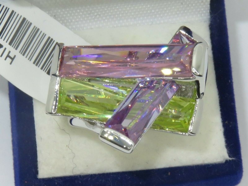 Jewellery Kingdom Ladies cocktail Cubic Zirconia Silver Rhodium Pink Peridot Amethyst Ring (Multi Colour) Secondary image