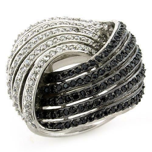 Jewellery Kingdom Ladies Cocktail Cubic Zirconia Sterling Silver Statement Black & White Ring - Jewelry Rings - British D'sire Main image